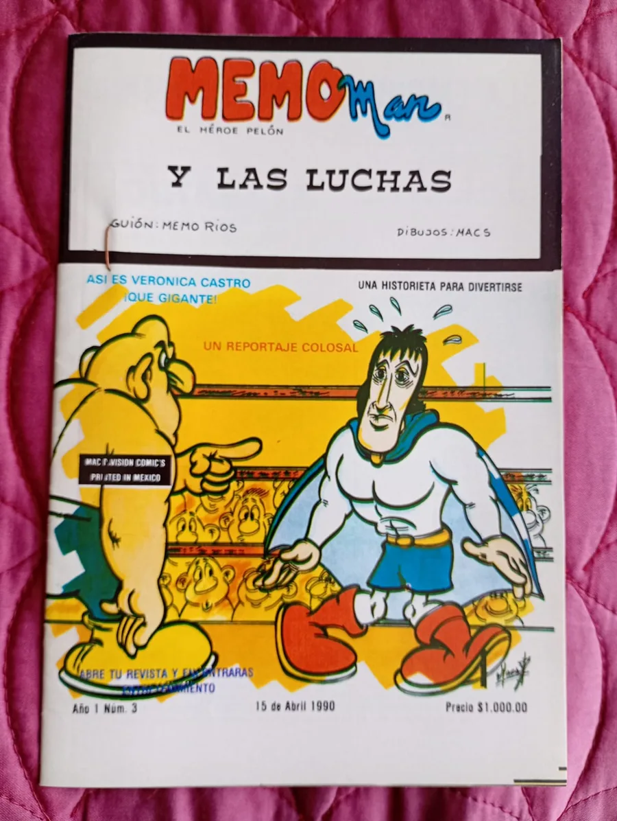 Portada de MemoMan, el héroe pelón: Y las luchas, con guion de Memo Ríos y dibujos de MACS